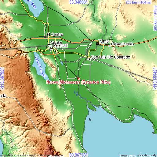 Topographic map of Nuevo Michoacán (Estación Riíto)