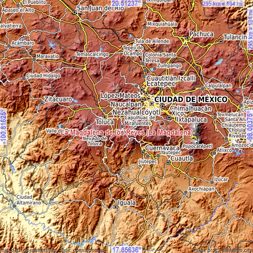 Topographic map of La Magdalena de los Reyes (La Magdalena)