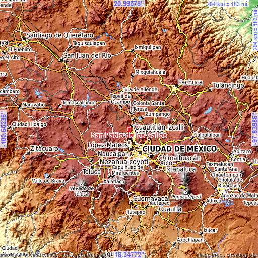Topographic map of San Pablo de los Gallos