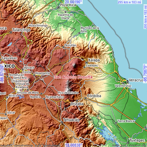 Topographic map of San Antonio Xoquitla