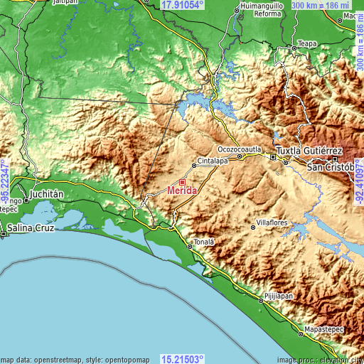 Topographic map of Mérida