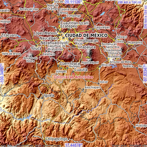 Topographic map of Colonia las Arboledas