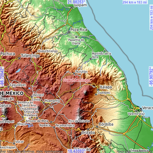 Topographic map of Cuauhtamingo