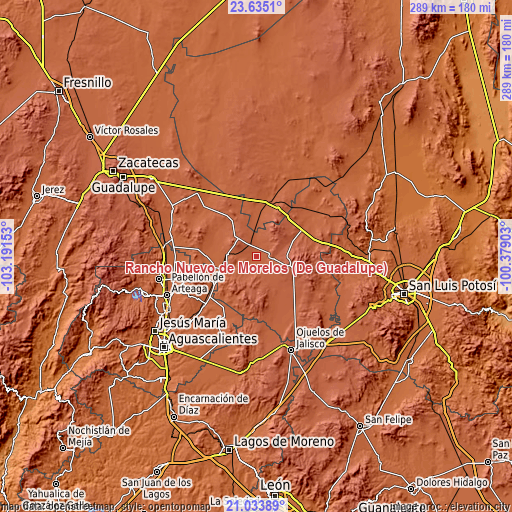 Topographic map of Rancho Nuevo de Morelos (De Guadalupe)