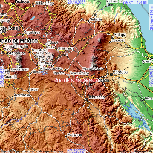 Topographic map of San Isidro Monterrosas