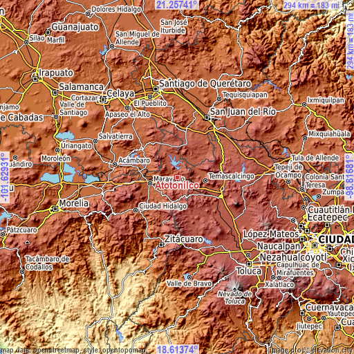 Topographic map of Atotonilco