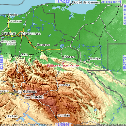 Topographic map of Belisario Domínguez