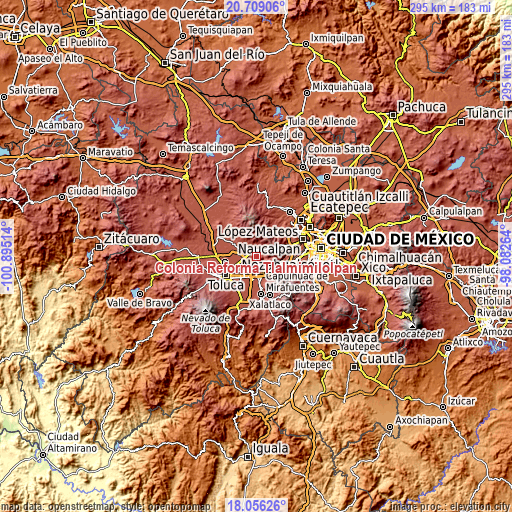 Topographic map of Colonia Reforma Tlalmimilolpan