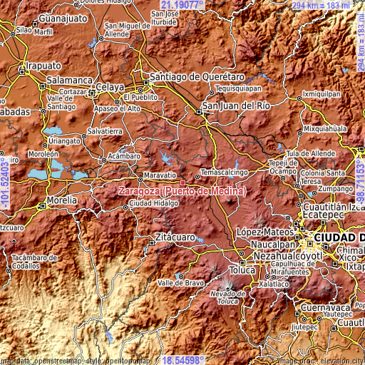 Topographic map of Zaragoza (Puerto de Medina)