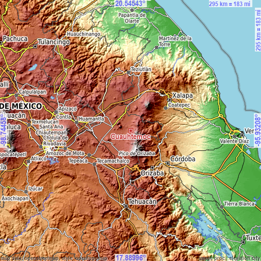 Topographic map of Cuauhtémoc