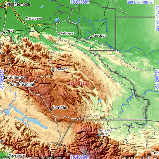 Topographic map of Las Tazas