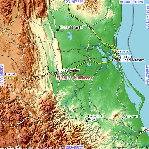 Topographic map of Ejido los Huastecos