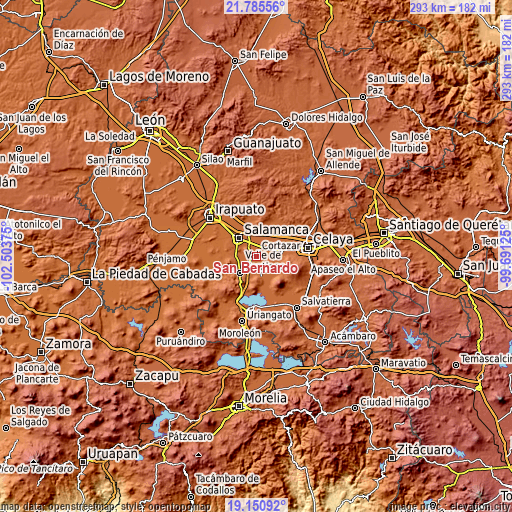 Topographic map of San Bernardo