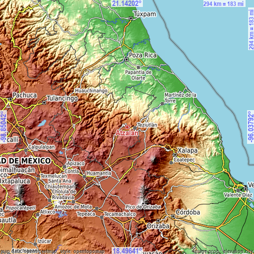 Topographic map of Atzalán