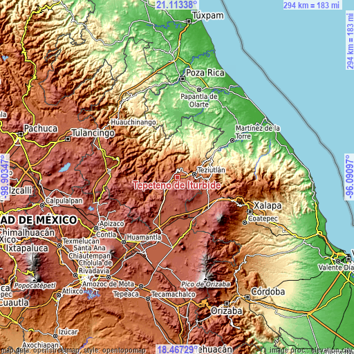 Topographic map of Tepeteno de Iturbide