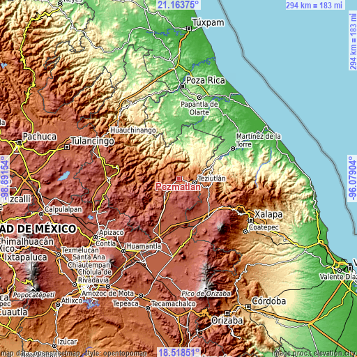 Topographic map of Pezmatlán