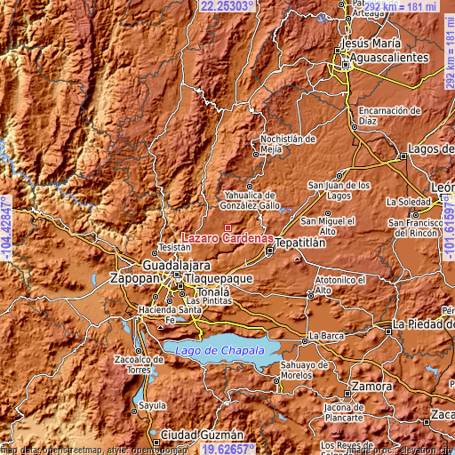 Topographic map of Lázaro Cárdenas