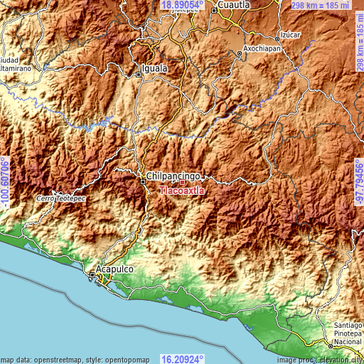 Topographic map of Tlacoaxtla