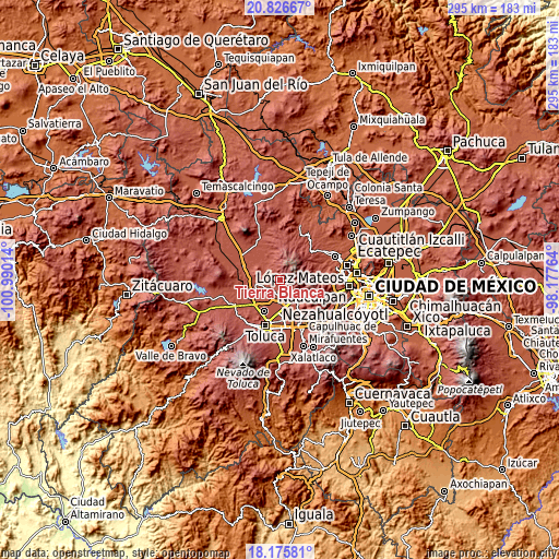 Topographic map of Tierra Blanca