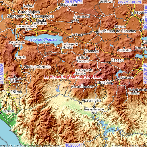 Topographic map of La Higuerita (Colonia San Rafael)