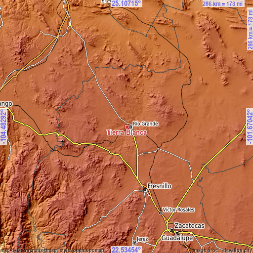 Topographic map of Tierra Blanca