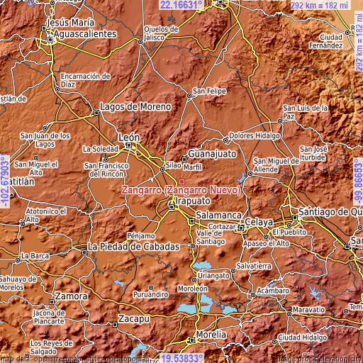 Topographic map of Zangarro (Zangarro Nuevo)