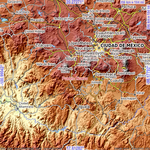 Topographic map of Pueblo Nuevo