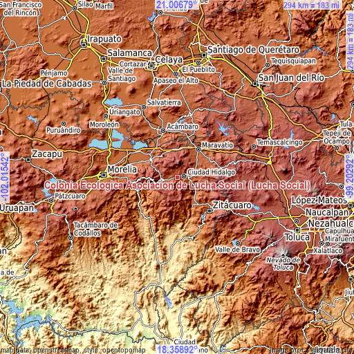 Topographic map of Colonia Ecológica Asociación de Lucha Social (Lucha Social)