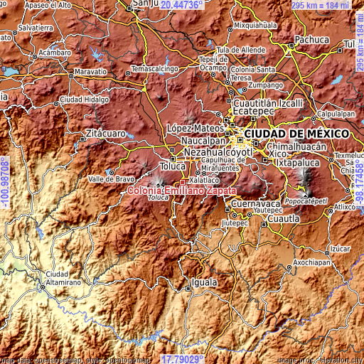 Topographic map of Colonia Emiliano Zapata