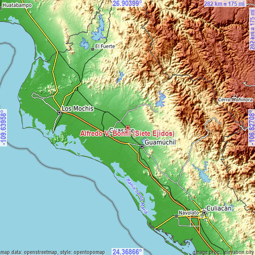 Topographic map of Alfredo V. Bonfil (Siete Ejidos)