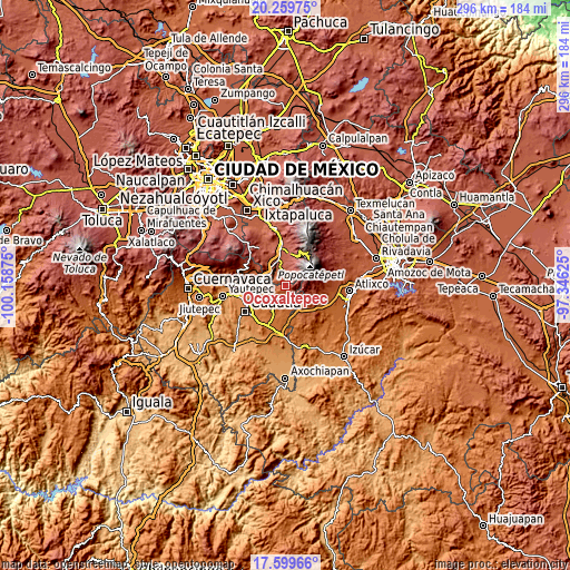 Topographic map of Ocoxaltepec