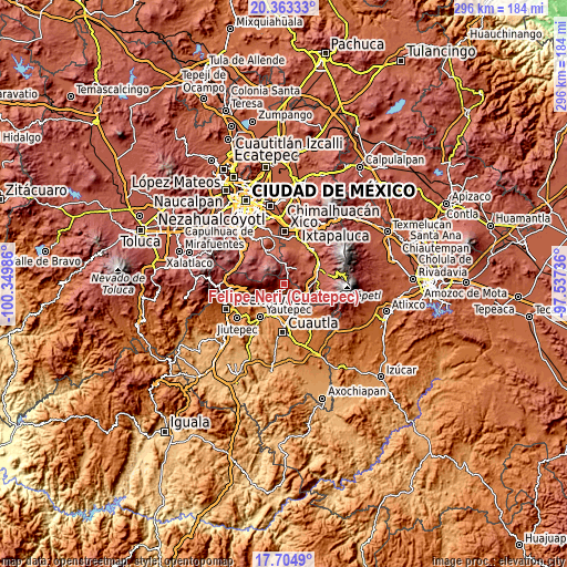 Topographic map of Felipe Neri (Cuatepec)