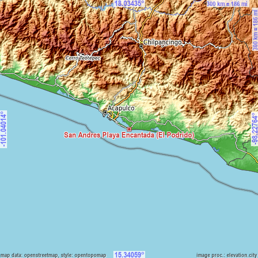 Topographic map of San Andrés Playa Encantada (El Podrido)