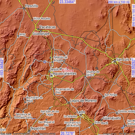 Topographic map of Pilotos