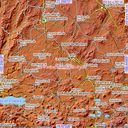 Topographic map of Fraccionamiento Villa Jardín