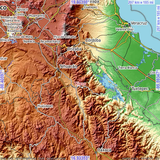 Topographic map of Tlixco