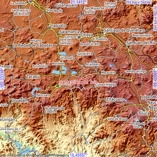 Topographic map of Santa Clara del Tule