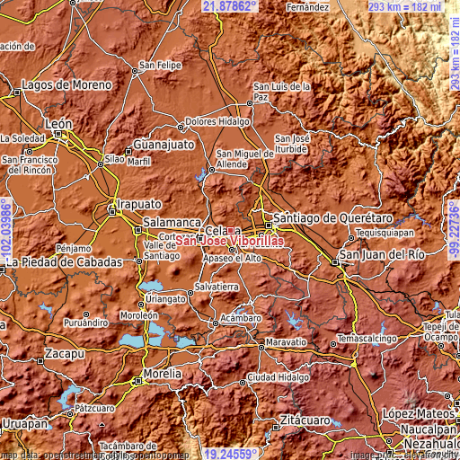 Topographic map of San José Viborillas