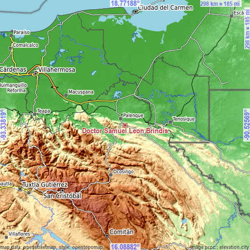 Topographic map of Doctor Samuel León Brindis