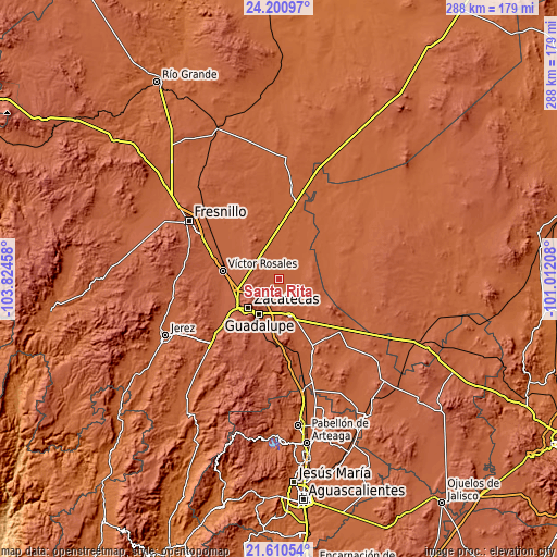 Topographic map of Santa Rita