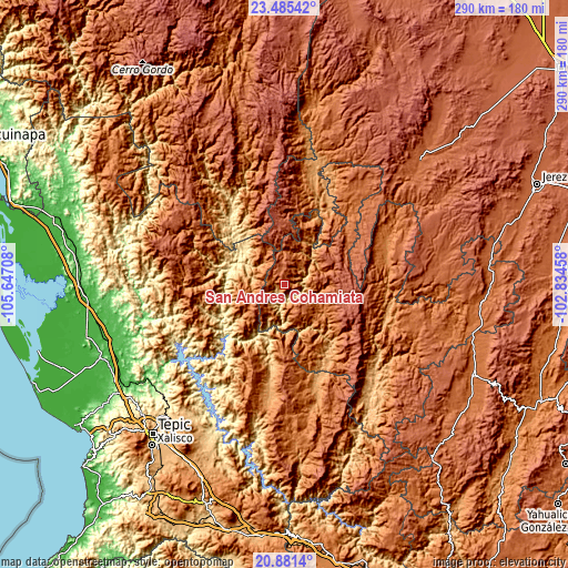 Topographic map of San Andrés Cohamiata