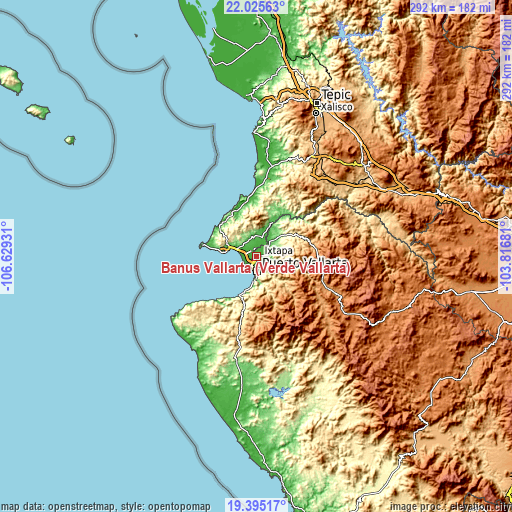 Topographic map of Banus Vallarta (Verde Vallarta)