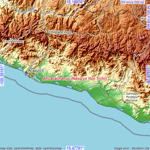 Topographic map of Ahuacachahue (Ndog'yo Itún Tichi)