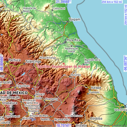 Topographic map of Tepetitán Reyeshogpan de Hidalgo