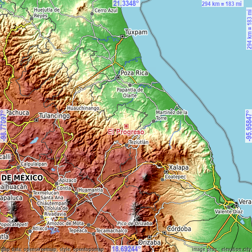 Topographic map of El Progreso