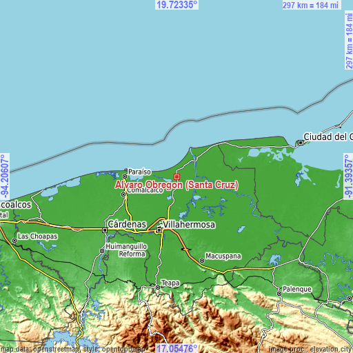 Topographic map of Álvaro Obregón (Santa Cruz)
