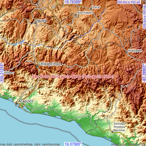 Topographic map of San Pedro Huitzapula Norte (Huitzapula Norte)