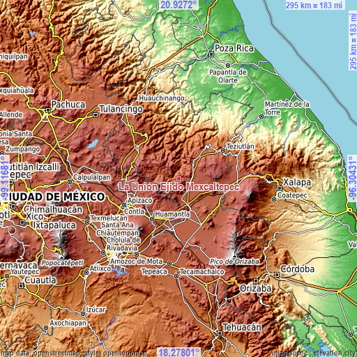 Topographic map of La Unión Ejido Mexcaltepec