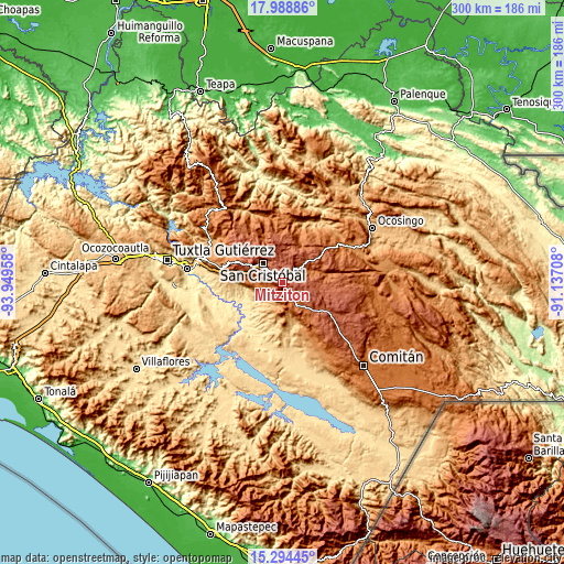 Topographic map of Mitzitón