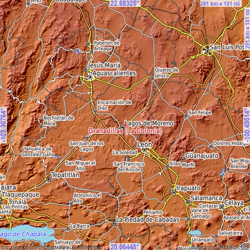 Topographic map of Granadillas (La Colonia)